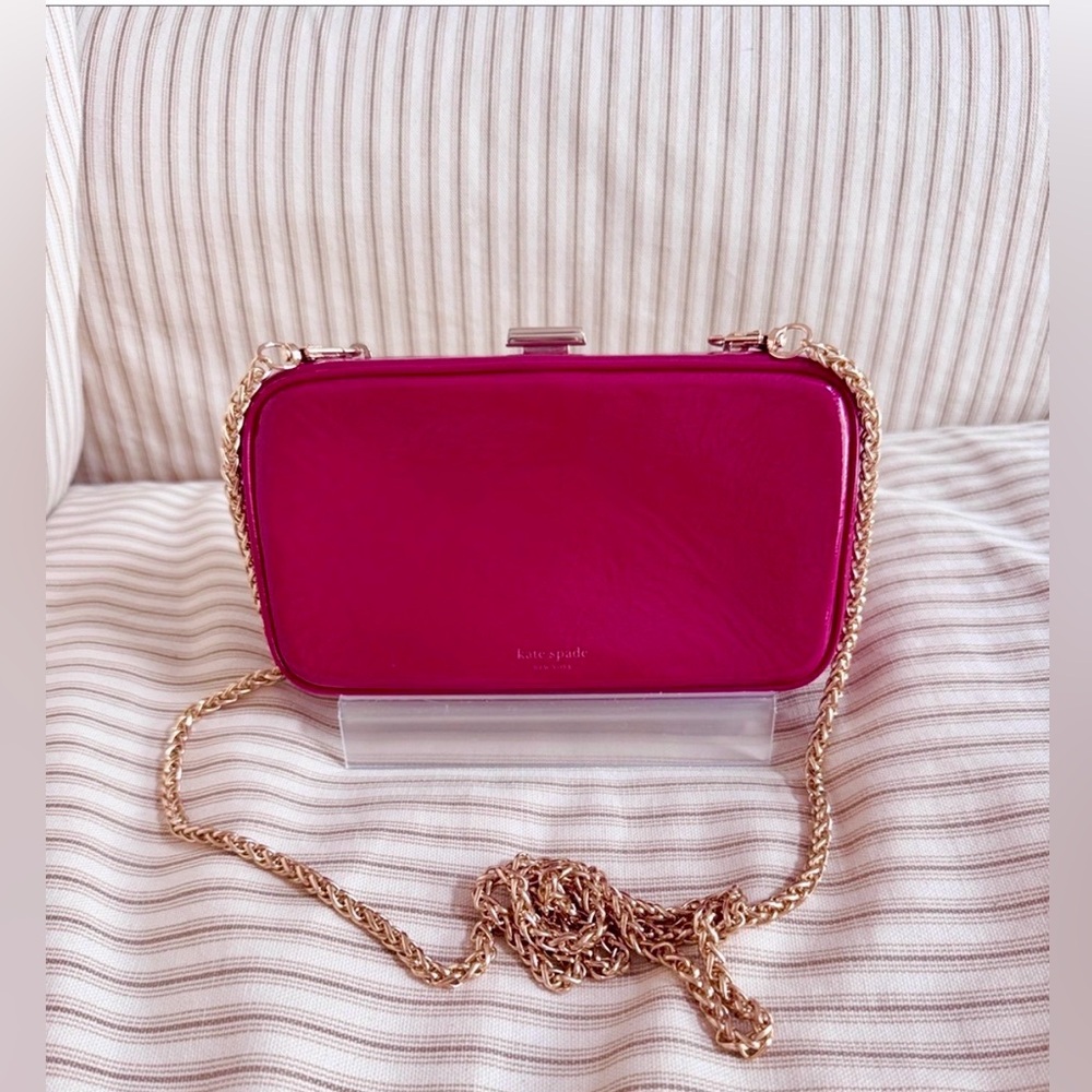 kate spade Crinkle tonight Patent Leather Chain Clutch crossbody Raseberry